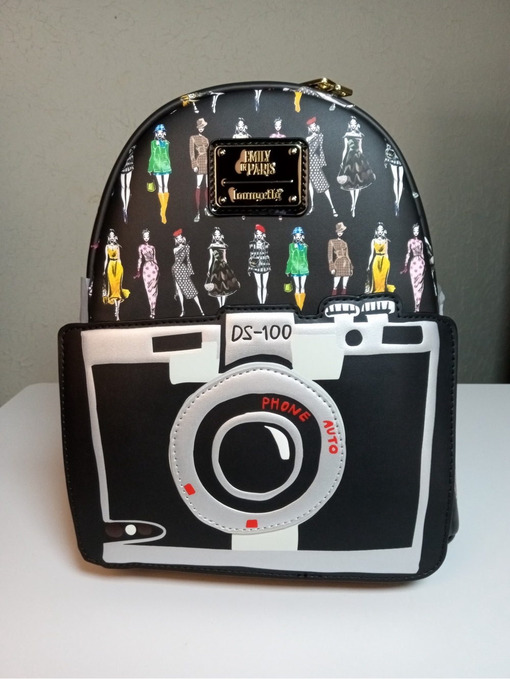 Loungefly Emily in Paris Camera Case Mini Backpack Black NWT Novelty Mini
